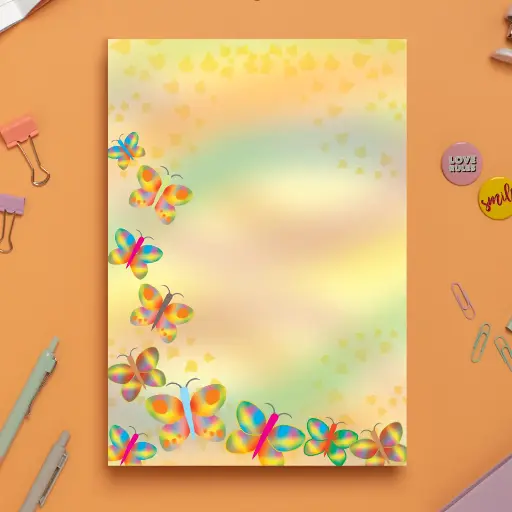 Farbenfrohes Briefpapier „Rainbow Butterflies“ – Ein Hauch von Magie 