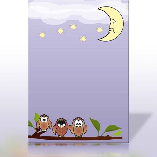 [1-707] Verspieltes Briefpapier „Eulen unter Sternenhimmel“ – Charmant und einzigartig